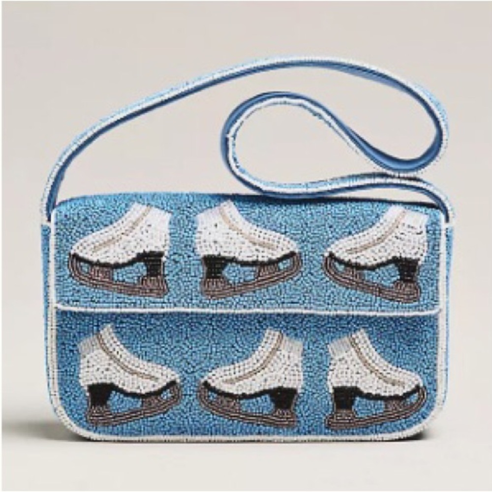 Anthropologie Fiona Bag Winter Icon Edition Ice Skates Ice Skating New With Tag